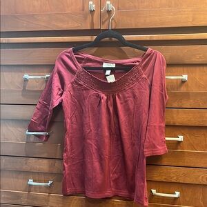 LOFT Red Fitted Ruched Blouse